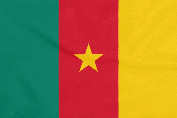Kameruni zászló texturált anyagból. Hazafias szimbólum — Stock Fotó