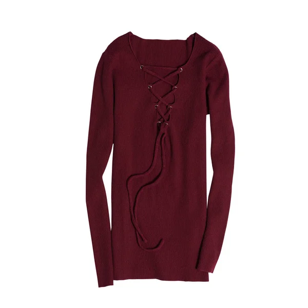 Abbigliamento e accessori. Maglione rosso con allacciatura isolata su fondo bianco — Foto Stock
