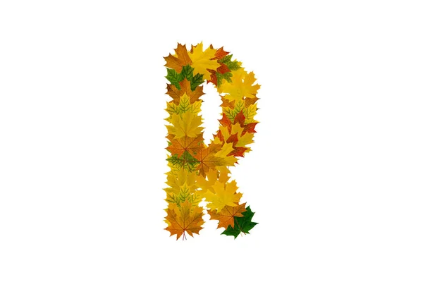 R betű az Őszi juharlevelek. Ábécé zöld, sárga és narancs levelből — Stock Fotó