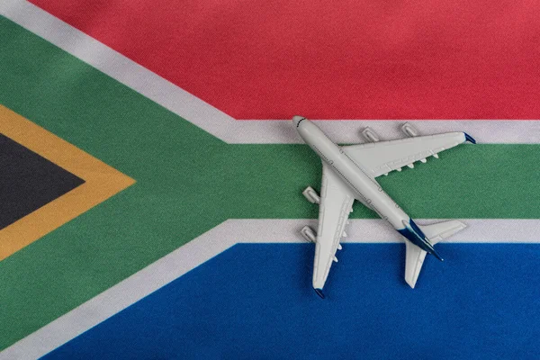 Національний Прапор Республіки Південна Африка Іграшковий Літак Поруч Відновлення Польотів — стокове фото