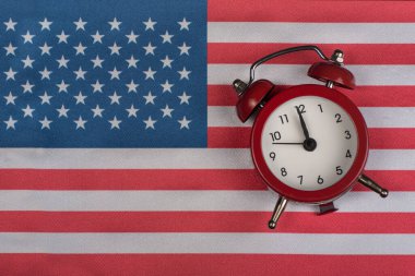 Flag USA with vintage watch close up. National flag of United States of America clipart