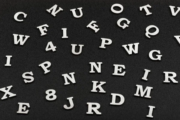 Letters Latin Alphabet Black Background Seamless Black White Pattern Randomly — Stock Photo, Image