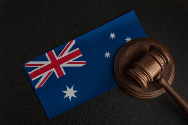Juez Martillo Cerca Bandera Australiana Corte Australia Subasta Australiana — Foto de Stock