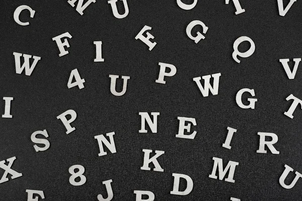 Letters English Alphabet Black Background Seamless Black White Pattern Randomly — Stock Photo, Image