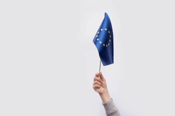 Bandeira União Europeia Crianças Mão Sobre Fundo Branco — Fotografia de Stock