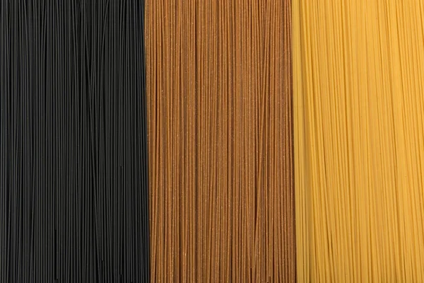 Drie Soorten Spaghetti Van Dichtbij Italiaanse Pasta Achtergrond — Stockfoto