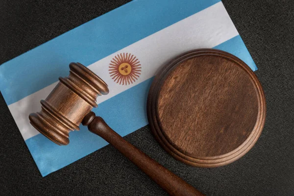 Martillo Madera Abogados Sobre Fondo Bandera Argentina Corte Argentina Argentina — Foto de Stock