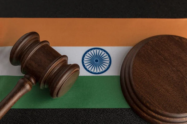 Rechter Gavel India Vlag Schending Van Mensenrechten Recht Rechtvaardigheid — Stockfoto