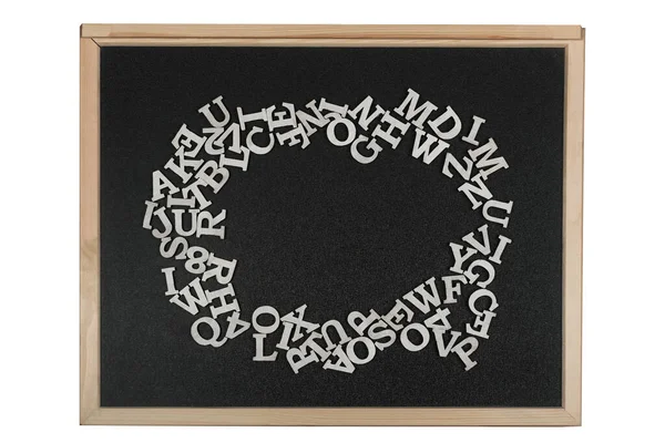 Quadro Com Fundo Preto Círculo Dispostos Letras Inglesas — Fotografia de Stock