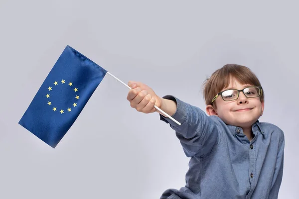 Smiling Boy Holding Flag European Union Education Treatment Europe — Stock Photo, Image