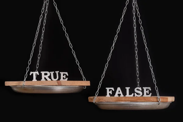 Scales Truth False Balance Black Background Close — Stock Photo, Image