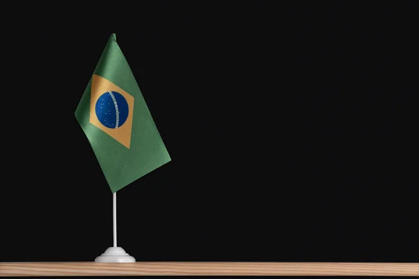 Flaggstång Nationell Bordsflagga Brasilien Svart Bakgrund Kopiera Utrymme — Stockfoto