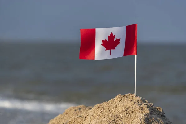 Bandera Mesa Nacional Canadá Sobre Fondo Marino Vacaciones Canadá — Foto de Stock