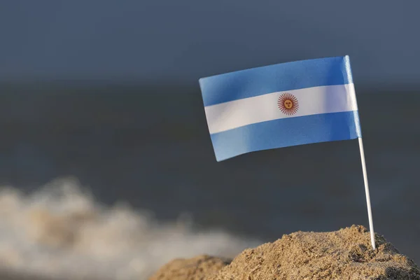 Εθνική Σημαία Της Αργεντινής Φόντο Θάλασσας Γαλάζια Και Λευκή Σημαία — Φωτογραφία Αρχείου