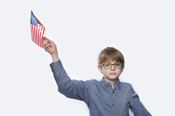 Teenager Waving Flag Political Education Isolated White Background — Stock Photo, Image