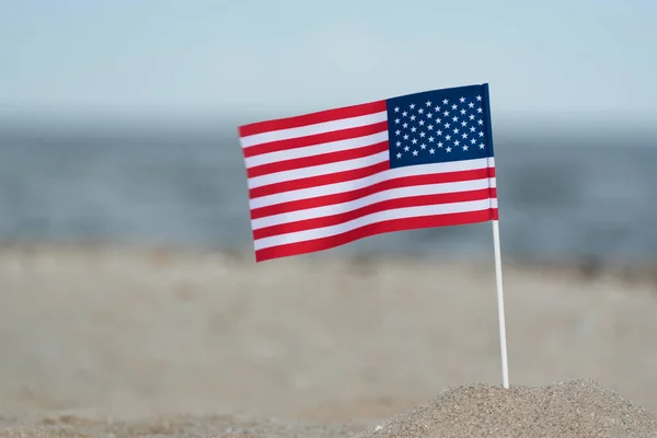 Flag Usa Sandy Shore National Flag America Sea Background — Stock Photo, Image