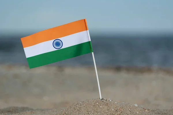 Nationale Tafelvlag Van India Zee Achtergrond Vlag Van India Zandkust — Stockfoto