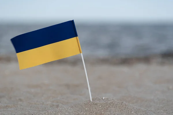 Ukrajna Nemzeti Zászlaja Tengerparton Kék Sárga Lobogó — Stock Fotó