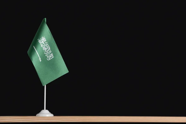 Nationell Bordsflagga Saudiarabien Svart Bakgrund Grön Flagga Med Svärd — Stockfoto