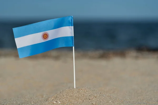 Національний Прапор Аргентини Морському Тлі Блакитний Білий Прапор Сонцем — стокове фото