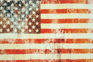 ABD bayrağı bindirme arka plan için eski paslı duvar yüzey dokusu üzerinde kullanın