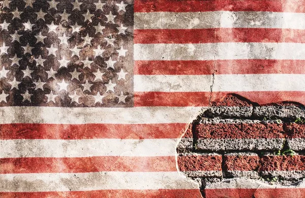 Usa Flag Overlay Old Rusty Wall Surface Texture Background Use — Stock Photo, Image