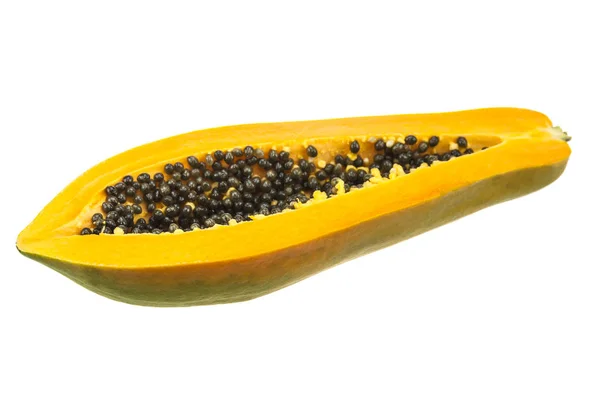 Halve Sectie Voor Rijpe Papaya Geïsoleerd Wit — Stockfoto
