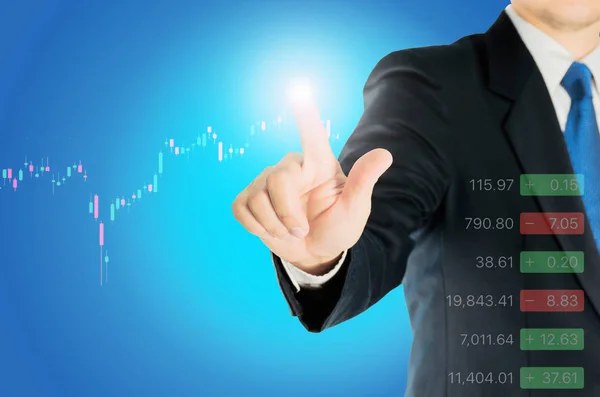 Businessman Pointing Growth Stock Chart Data — Stock Photo, Image