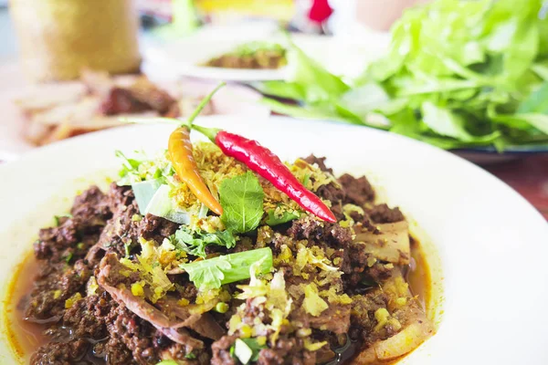 Cerdo Picante Picado Comida Estilo Tailandés Del Norte — Foto de Stock