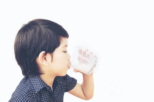 Vintage Stijl Foto Van Aziatische Jongen Het Drinken Van Een — Stockfoto