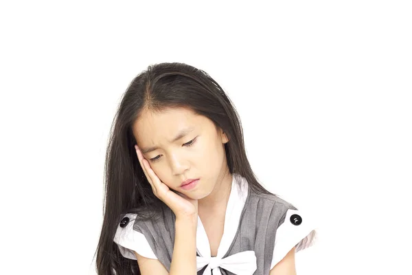 Deprimido Menina Asiática Isolado Sobre Fundo Branco — Fotografia de Stock