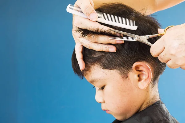 Hairdresser Doing Stylish Haircut Boy — Stock Photo, Image