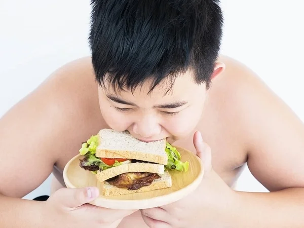 Junge Isst Fröhlich Sandwich — Stockfoto