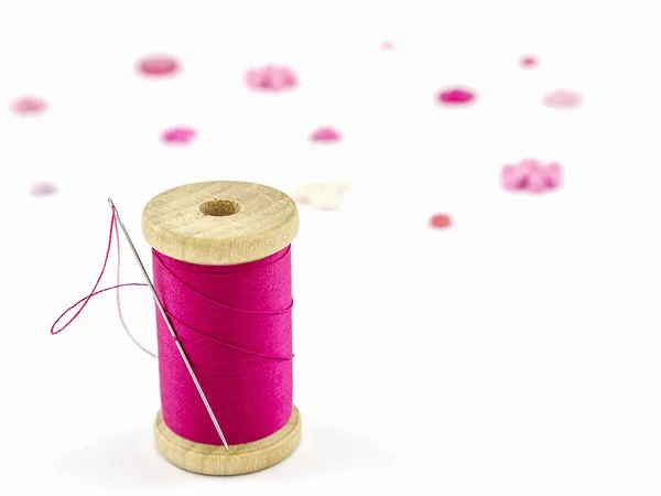 Pink Embroidery Set White Background — Stock Photo, Image