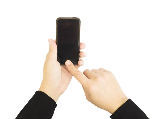 Negocio Mas Manos Está Utilizando Empujando Teléfono Móvil Foto Está — Foto de Stock