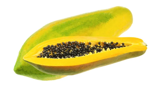 Rijpe Papaya Geïsoleerd Wit — Stockfoto
