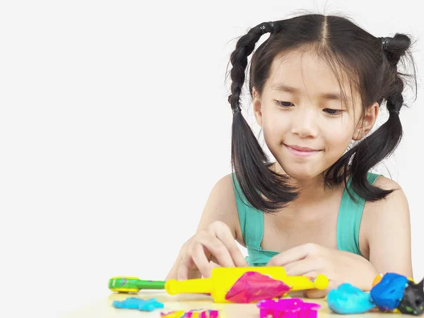 Asyalı Çocuk Renkli Kil Oyuncaklar Oynama — Stok fotoğraf