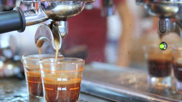 コーヒー ショップでのショットを作る時に紅茶メーカー機のクローズ アップ — ストック動画