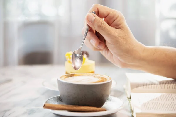 People serve beautiful fresh relax morning coffee cup set - people with coffee set background concept