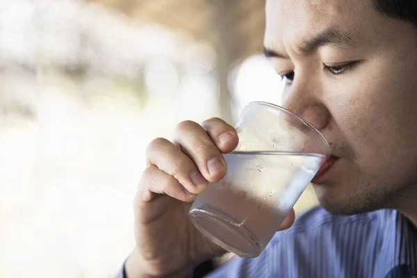 Man Drink Fresh Cold Pure Water Glass — 스톡 사진