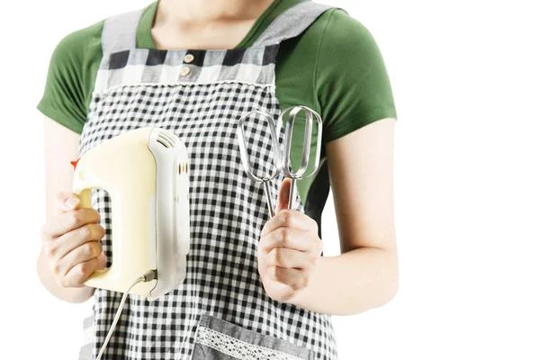 Glückliche Dame Hält Kochsachen Über Kopierraum Hintergrund Menschen Hausgemachte Essenszubereitung — Stockfoto