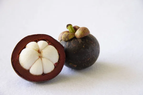 Mangoustan Thaï Fruits Populaires Fruit Tropical Avec Des Segments Blancs — Photo