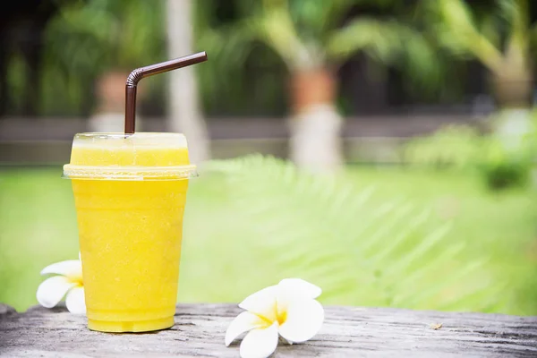 Mistura Manga Gelo Laranja Jardim Verde Relaxar Com Bebida Frutas — Fotografia de Stock