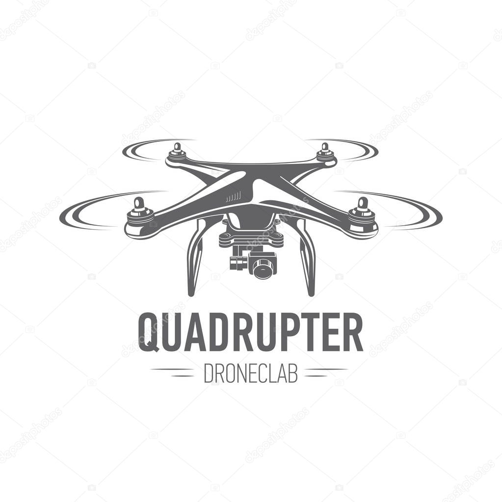 Vector illustration quadrupter emblem isolated on white background, flat design, icon, black and white, drone, badges