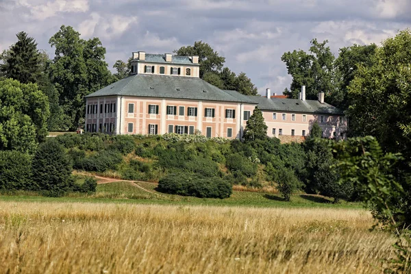 Ratiborice kasteel in afstand achter de gras-velden — Stockfoto