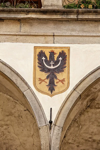 Силезский герб с чёрной птицей на жёлтой пластинке — стоковое фото