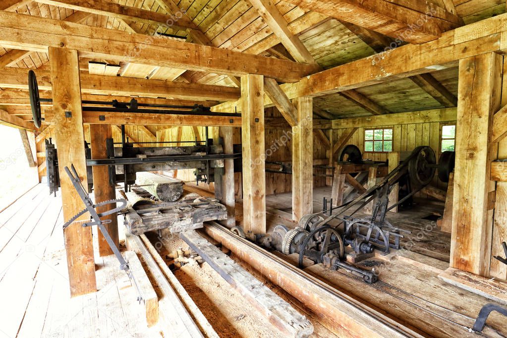Inside old working wooden saw-mill