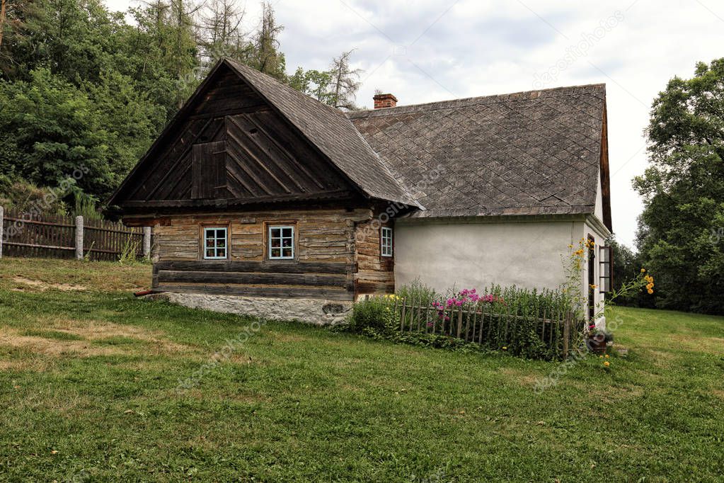 Wooden timbered and walled village building