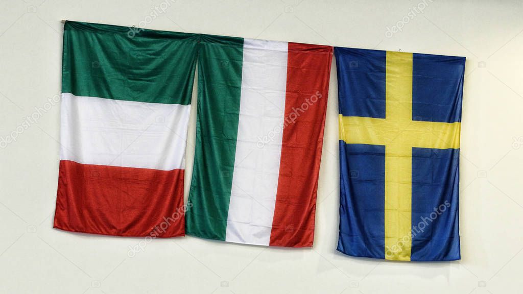 National flags of Italy, Hungary and Sweden o