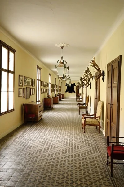 Salão longo com cadeiras, armários e troféus — Fotografia de Stock